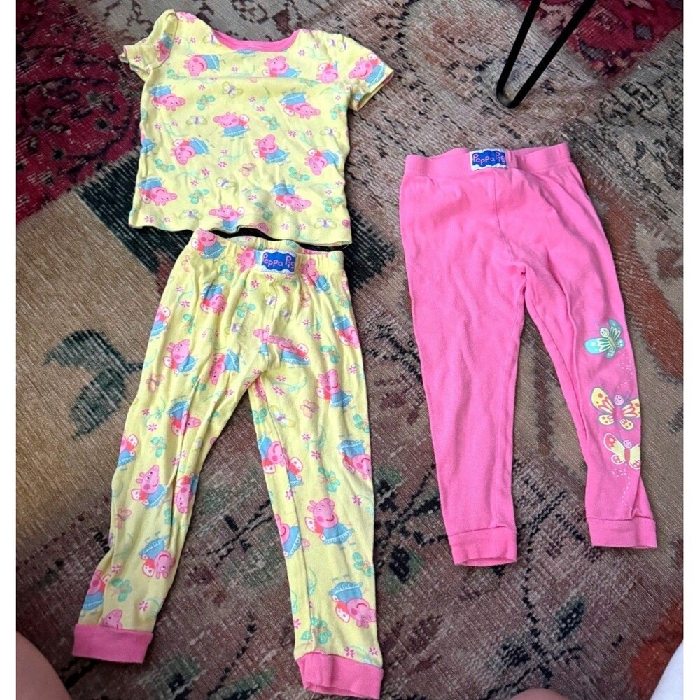 Peppa pig set of 3 toddler pink yellow girls pajamas bundle